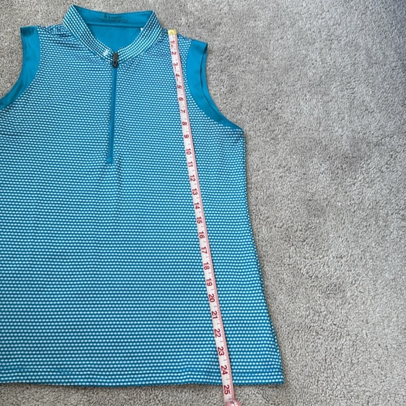 Lopez Teal and White Patterned Sleeveless Top with 1/4 zip Size M - Picture 7 of 7